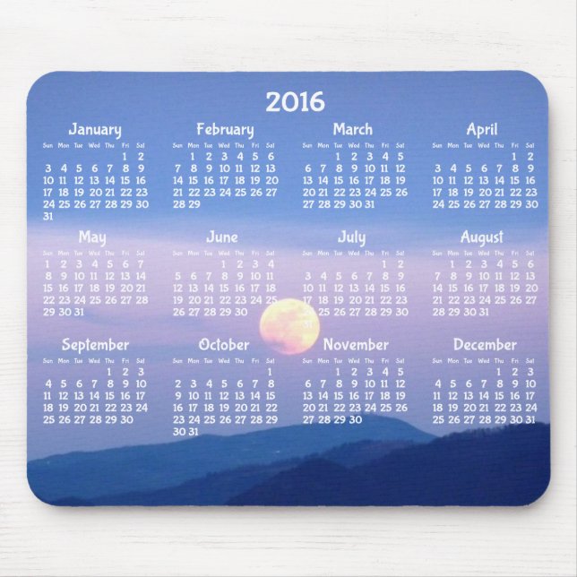 Calendário Anual Personalizado 2016 Mouse pads Moo (Frente)