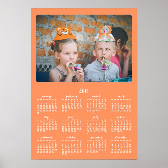 Calendário Anual Personalizado de Poster Laranja 2 (Frente)