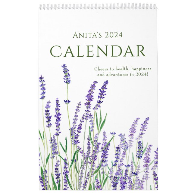 Calendário aquarela azul e púrpura calender floral 2024 (Capa)