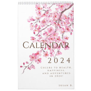 Calendário aquarela cor floral calender 2024