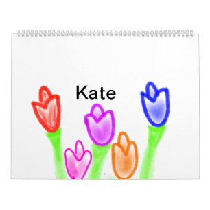 Calendário Aquarela de tulipa colorida adicionar texto de nom