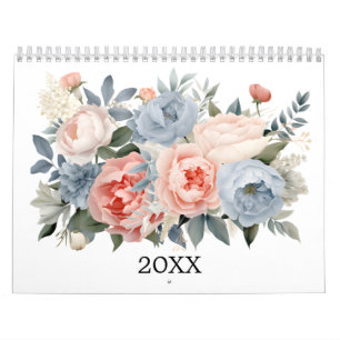 Calendário Aquarela Floral Flores Verdura Botânica