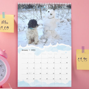 Calendário Aquarela personalizada de 2026 com foto de cachorr