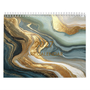 Calendário Arte Abstrata 3D de Mármore Dourado de Luxo Canyon