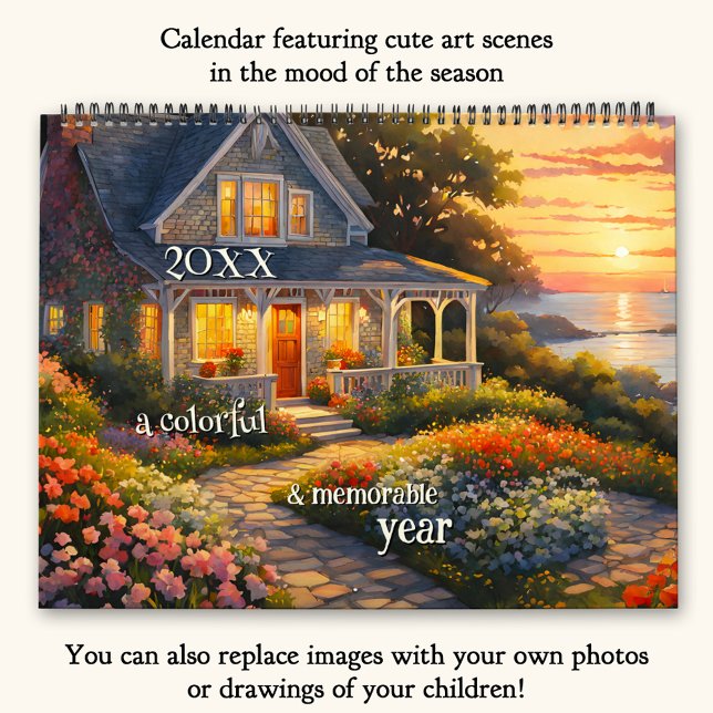 Calendário Arte Colorida Bonita ou Foto Grande (Calendar featuring fun paintings in different art styles. All images paint the mood of the season)