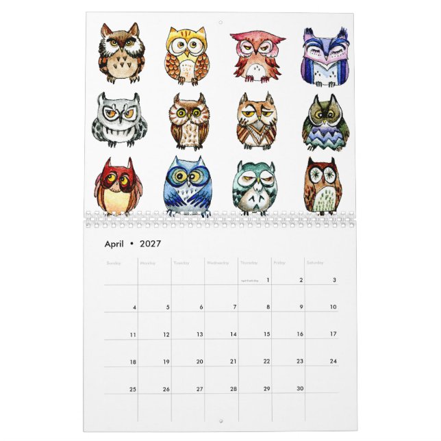 Calendário Arte de corujas bonitas (Abr 2027)