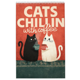 Calendário Arte de Gato Fofo | Gatos Relaxando com Café Calen