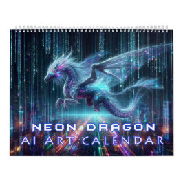 Calendário Arte de IA do Dragão Neon