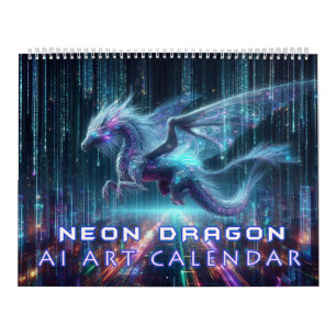 Calendário Arte de IA do Dragão Neon