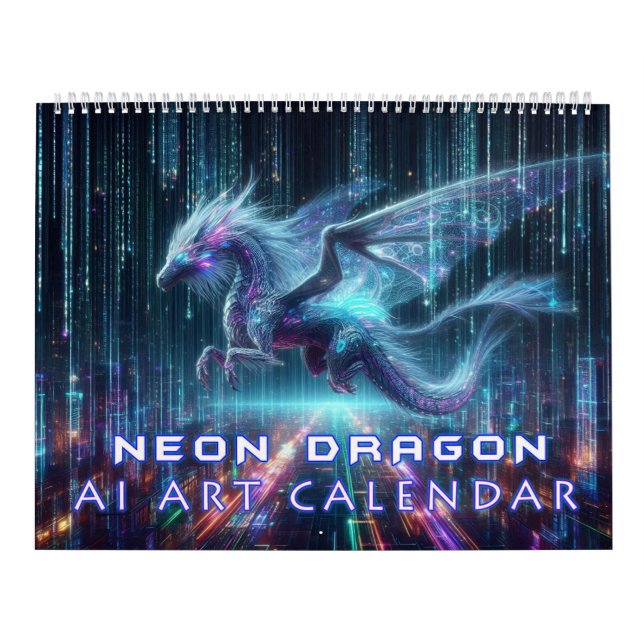 Calendário Arte de IA do Dragão Neon (Capa)