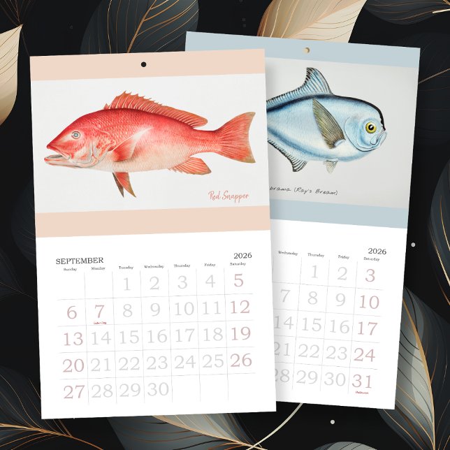 Calendário Arte de Peixes Antiga Qualquer Ano (Criador carregado)
