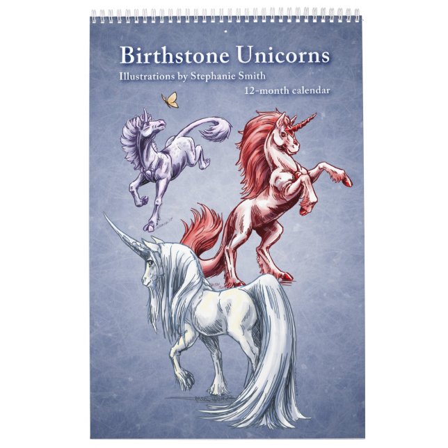 Calendário Arte Fantástica de Birthstone Unicórns (Capa)