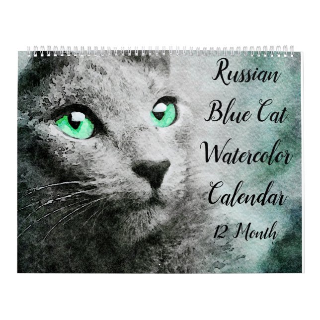 Calendário Arte lindo da aguarela do gato azul do russo de 12 (Capa)