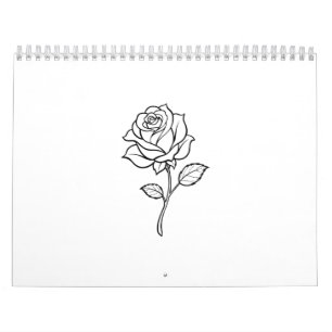 Calendário Arte Minimalista de Linha de Rosa Floral Elegante 