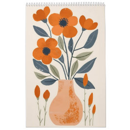 Calendário Arte Popular Floral | Parede de Flor Laranja Escan