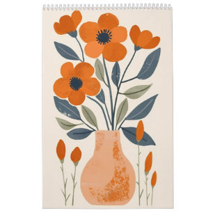 Calendário Arte Popular Floral Parede de Flor Laranja Escan