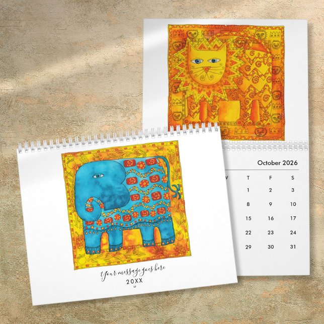 Calendário Arte Por Aquarela De Animais Patenteados (Patterned Animals Watercolour Art Calendar)