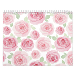 Calendário Artístico de Rosas em Aquarela Rosa
