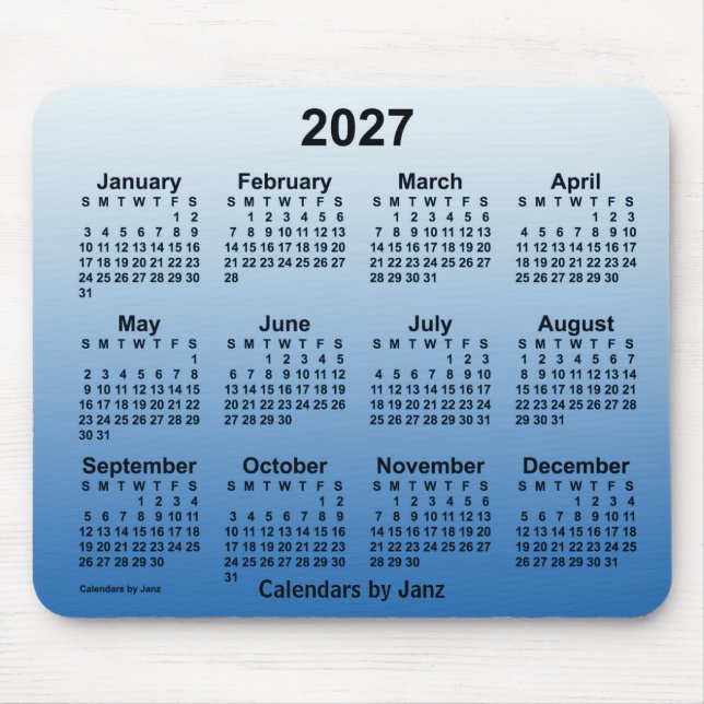 Calendário Azul 2027 desbotado por Janz Mouse Pad (Frente)