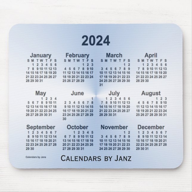 Calendário Azul Aço 2024 por Janz Mouse Pad (Frente)