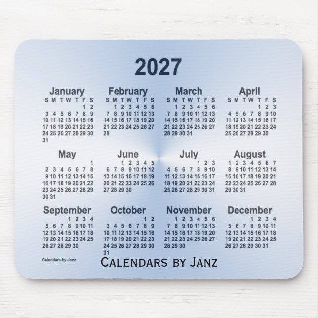 Calendário Azul Aço 2027 por Janz Mouse Pad (Frente)