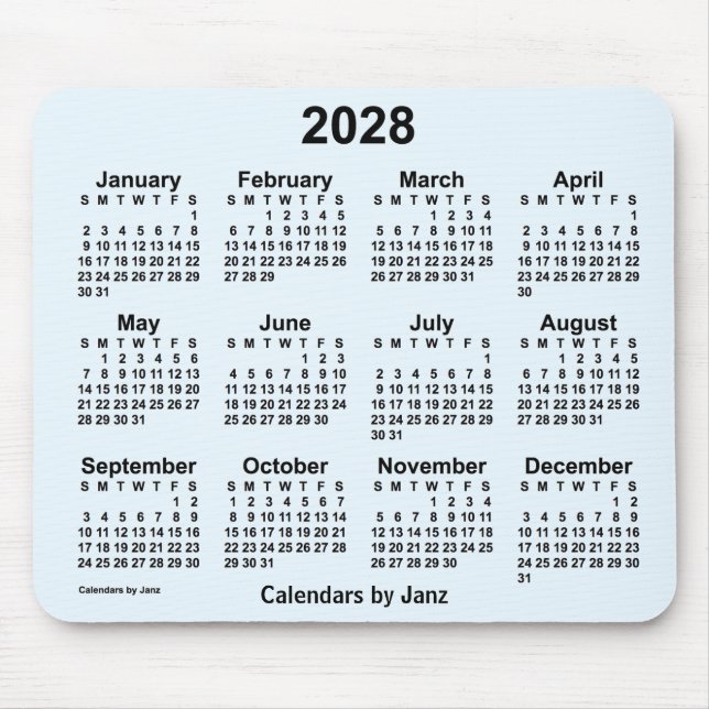Calendário Azul de Alice 2028 por Janz Mouse Pad (Frente)
