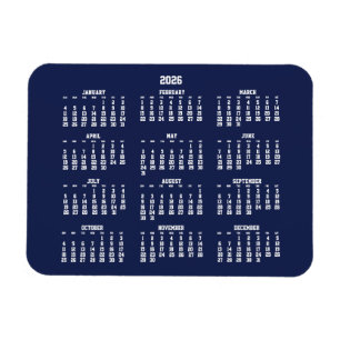 Calendário Azul Marinho 2026 Ímã Flexível Pequeno