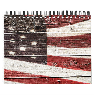 Calendário Bandeira Americana Pintada na Textura de Madeira R