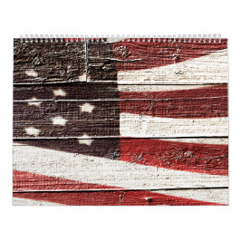 Calendário Bandeira Americana Pintada na Textura de Madeira R