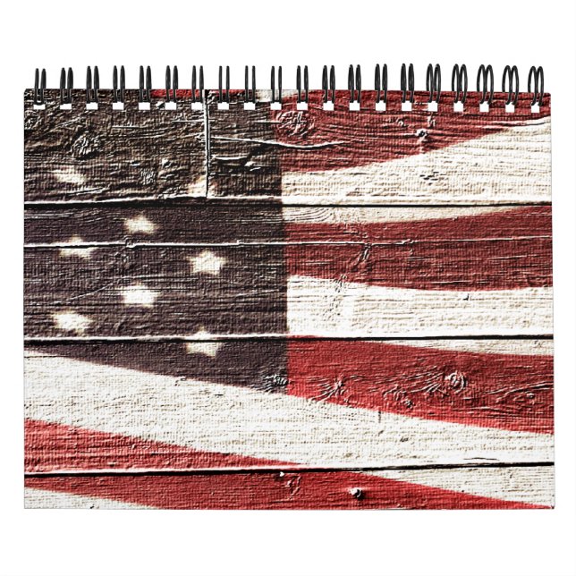 Calendário Bandeira Americana Pintada na Textura de Madeira R (Capa)