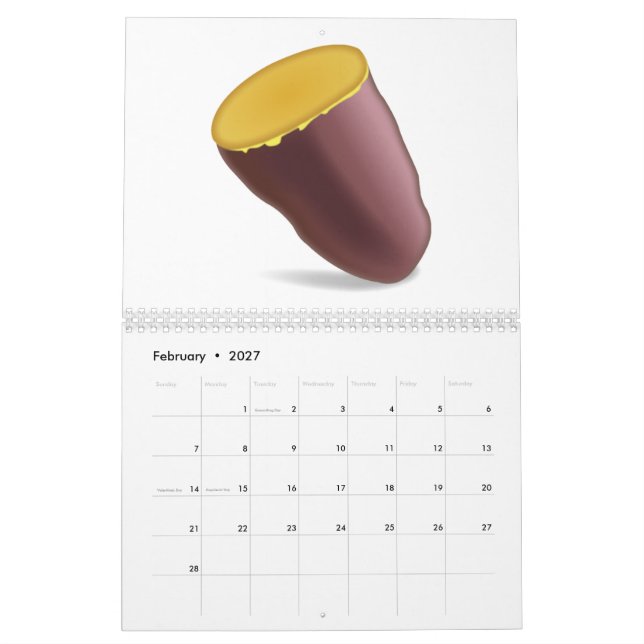 Calendário Batata doce torrada - Emoji (Fev 2027)