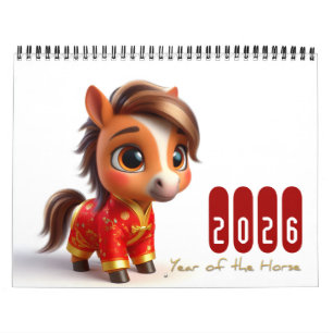 Calendário Bebê chinês Zodiac Animal Ano do Cavalo 2026