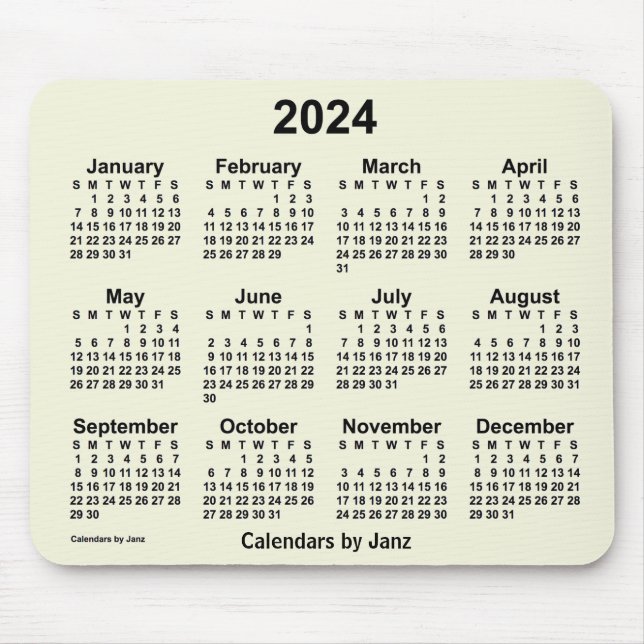 Calendário bege 2024 por Janz Mouse Pad (Frente)