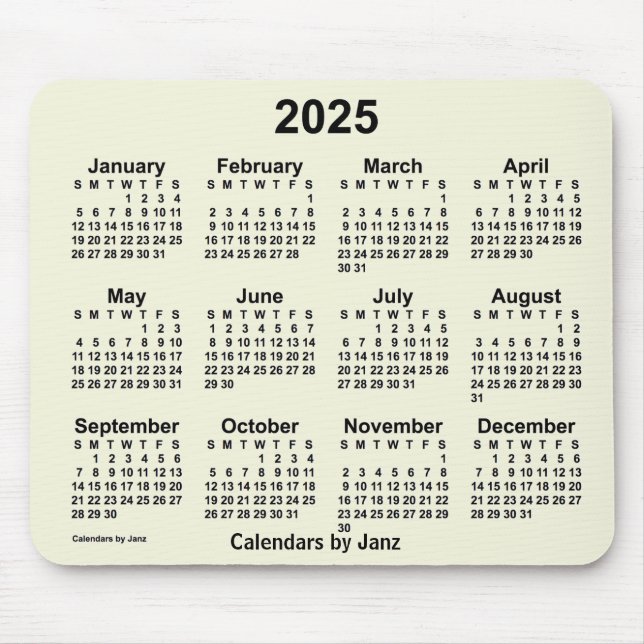 Calendário bege 2025 por Janz Mouse Pad (Frente)