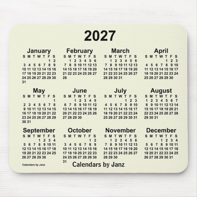 Calendário bege 2027 por Janz Mouse Pad (Frente)