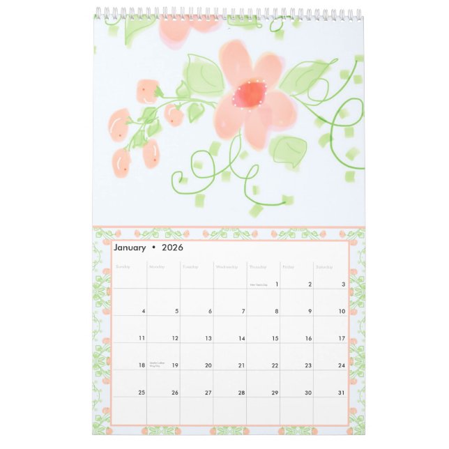 Calendário Bela Menina Flor Designer (Jan 2026)