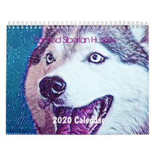 Calendário Belo Smuro de arte Siberian Husky 2020 Calendar
