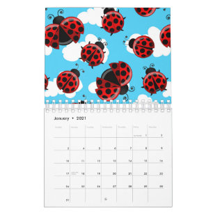 Calendário Besouro Vermelho-Ladybug das Nuvens Brancas do Céu