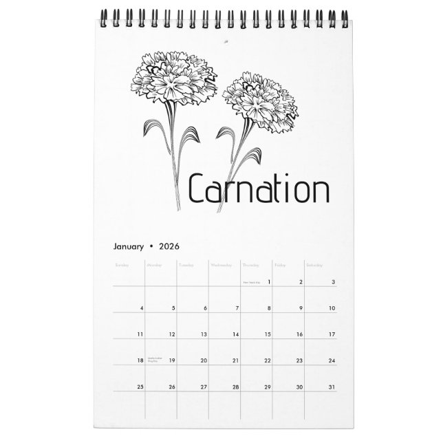 Calendário Birth Month Flowers Calendar (Jan 2026)