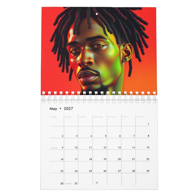 Calendário Black Kings Melanin Men Afrocêntricos Bruh Dreadlo (Maio 2027)