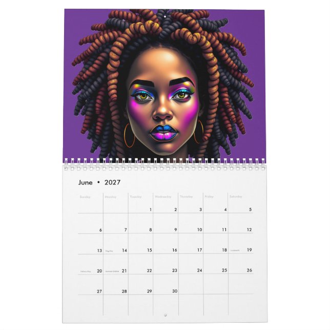 Calendário Black Queen Melanin Afrocentric Sista Dreads Locs (Jun 2027)