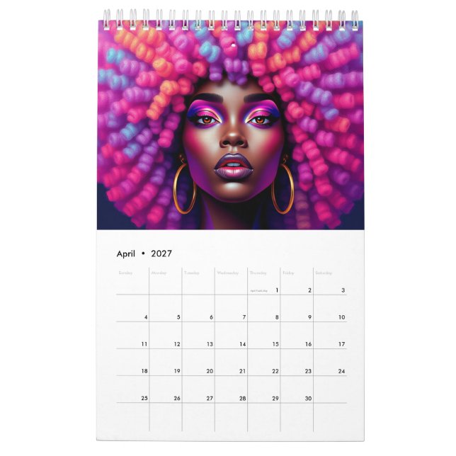 Calendário Black queen pastel rainbow melanin sista (Abr 2027)