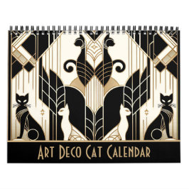 Calendário Black White e Dourado Art Deco Cat