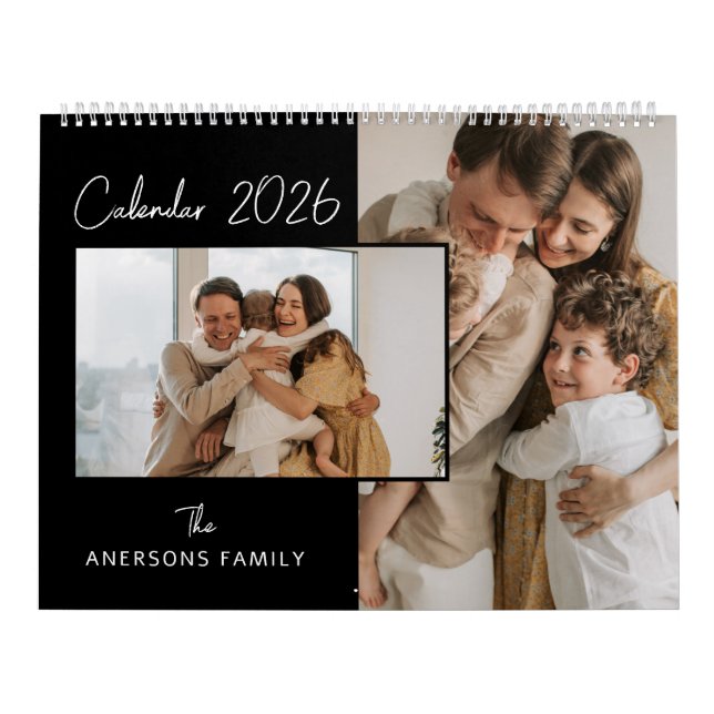 Calendário Black & White Minimalist Aesthetic Family Photo (Capa)