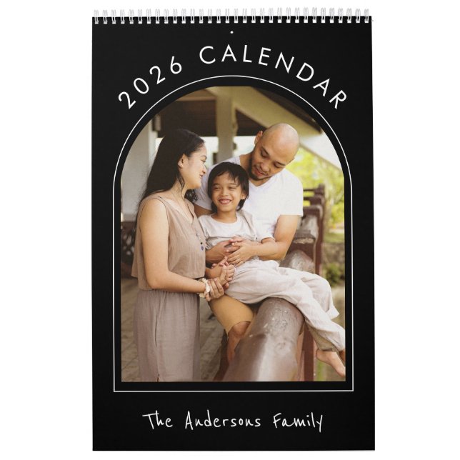 Calendário Black White Minimalist Family Photo 2026 Monthly  (Capa)