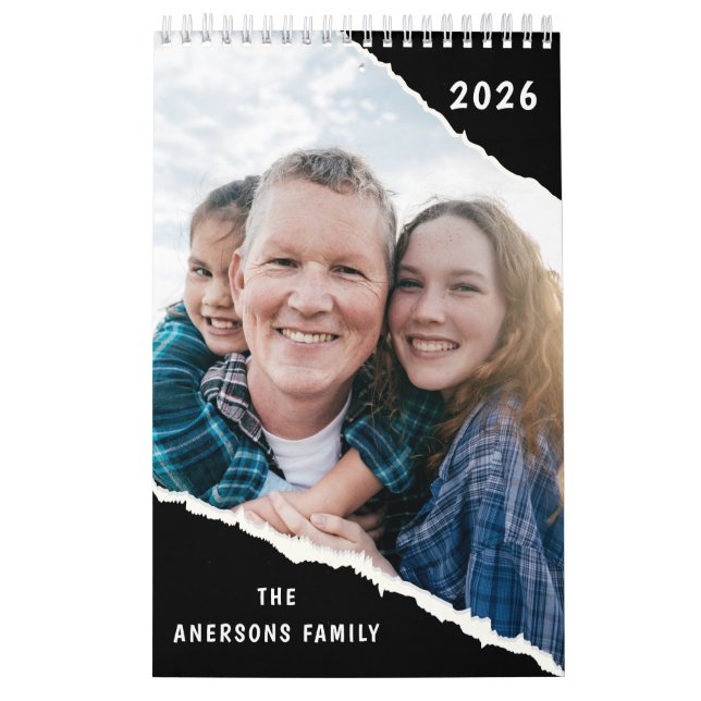 Calendário Black & White Scrapbook Custom Family Photo 2026  (Capa)