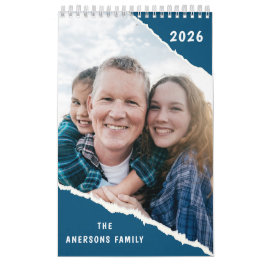 Calendário Blue and White Scrapbook Custom Family Photo 2026 