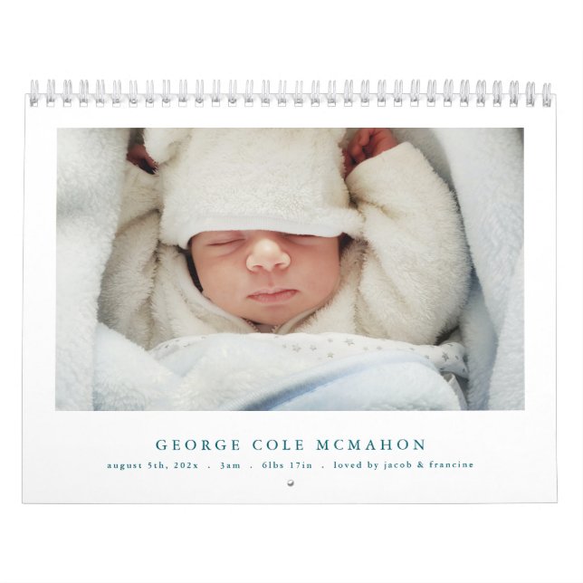 Calendário Blue Baby Boy Birth Announcement Calendar 2026 (Capa)