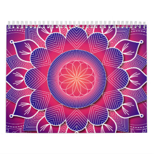 Calendário Blue Purple Traditional Mandala Design