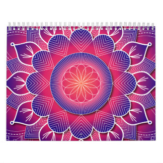 Calendário Blue Purple Traditional Mandala Design